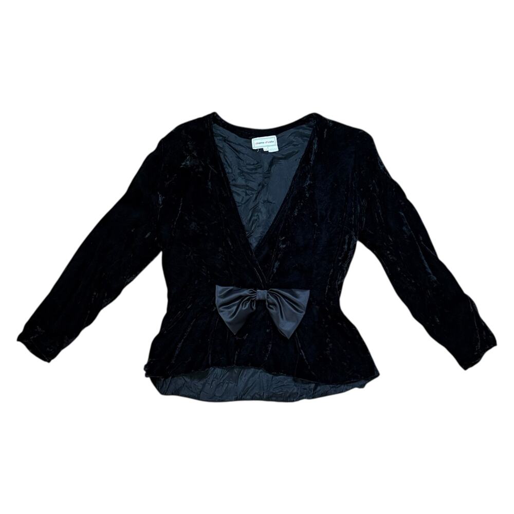 Vintage Diana D’este 100% Silk Top Womens Block Low Cut Velvet Pullover Size 12 - Picture 2 of 7